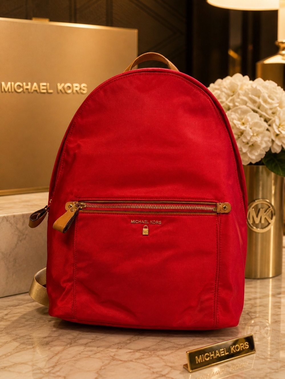 Michael Kors Red Nylon Backpack 16x16 - Picture 1 of 14